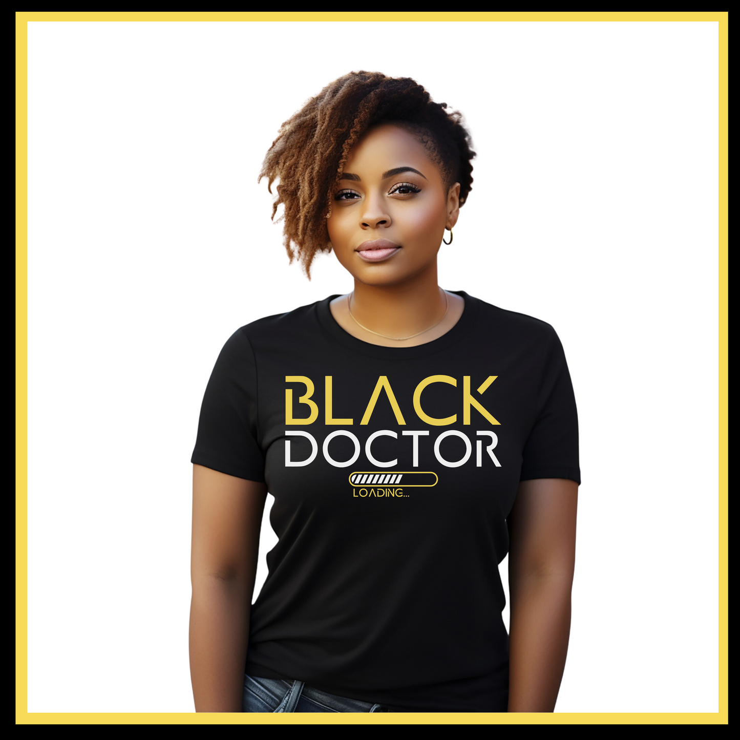 Black T-Shirt showcasing Black Doctor Loading design, advocating for diversity in the medical profession and inspiring future doctors.