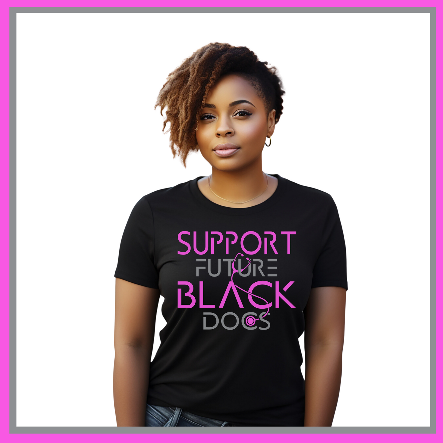 Black T-Shirt featuring Support Future Black Doctors design, supporting the future success of aspiring black medical professionals.