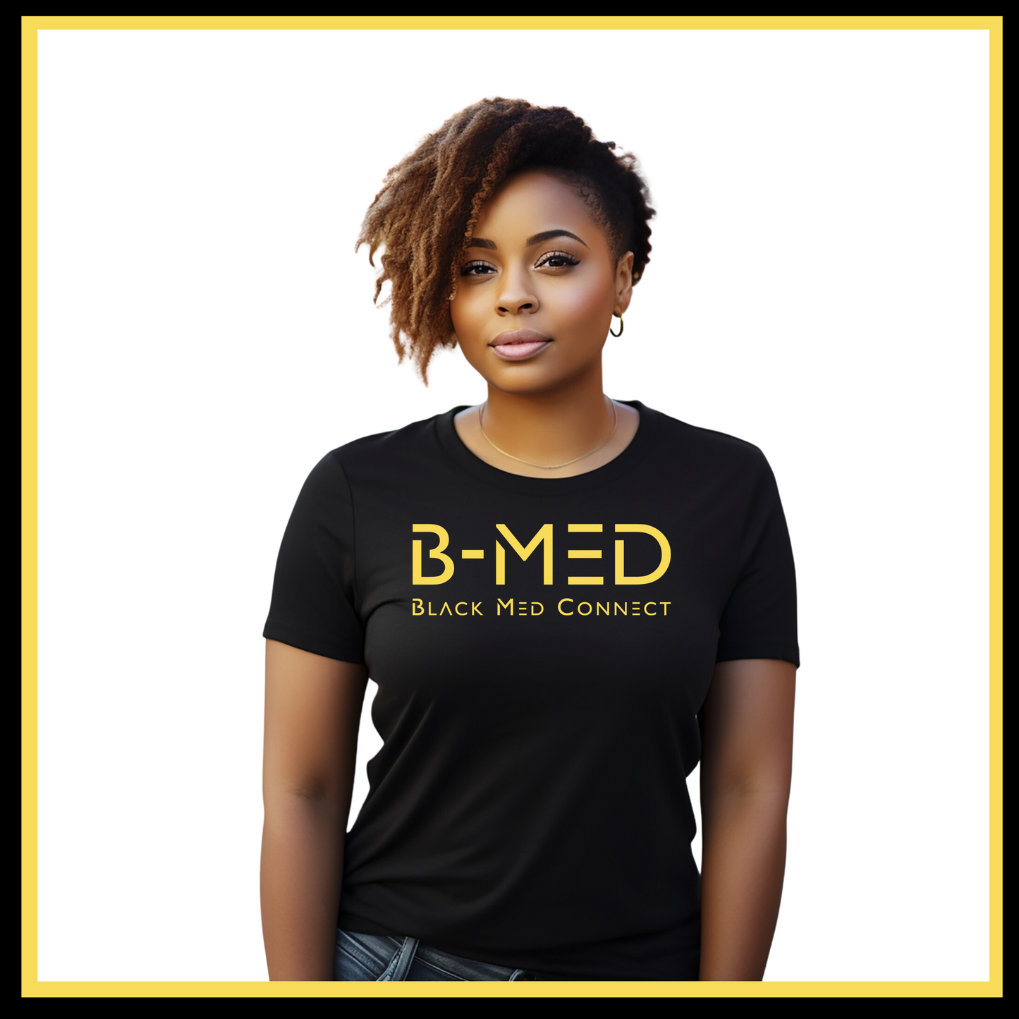 Black T-Shirt featuring the Signature "B-MED Black Med Connect" design, embodying inspiration, empowerment, and Black excellence for Black doctors.