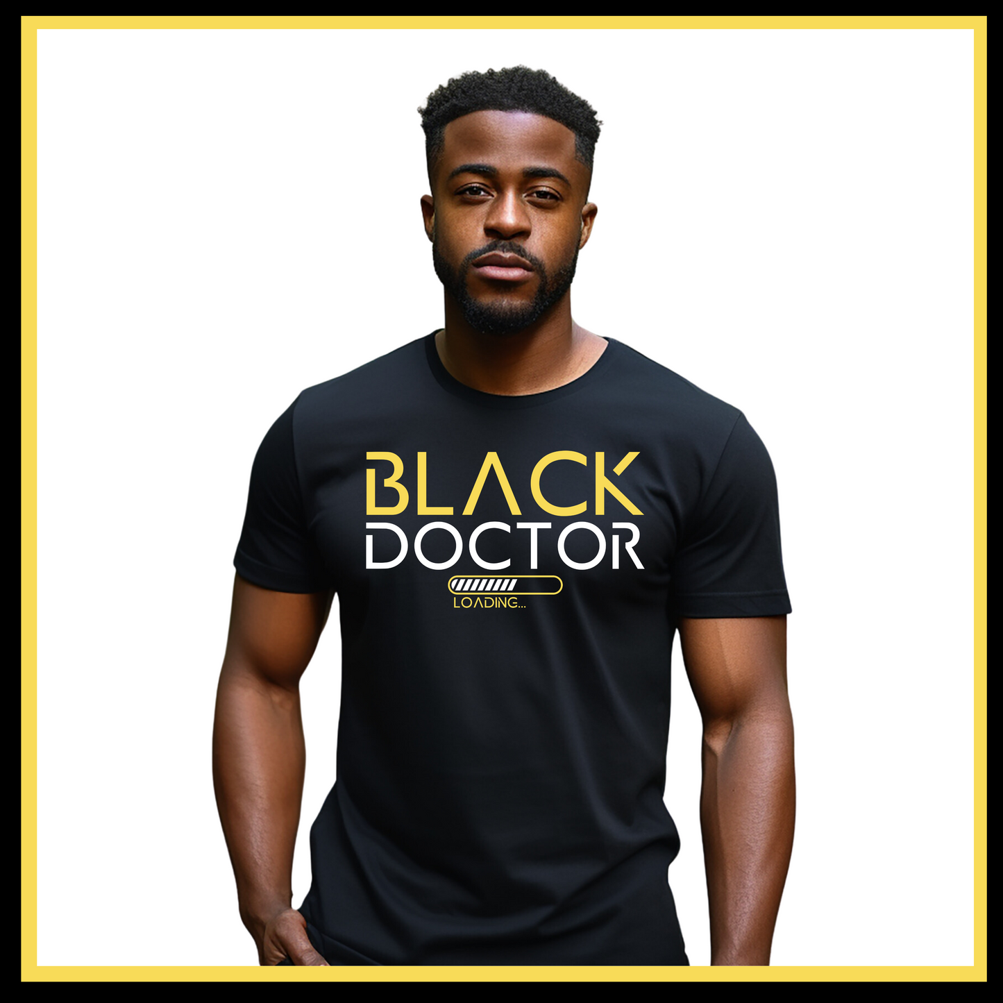 Black T-Shirt showcasing Black Doctor Loading design, advocating for diversity in the medical profession and inspiring future doctors.