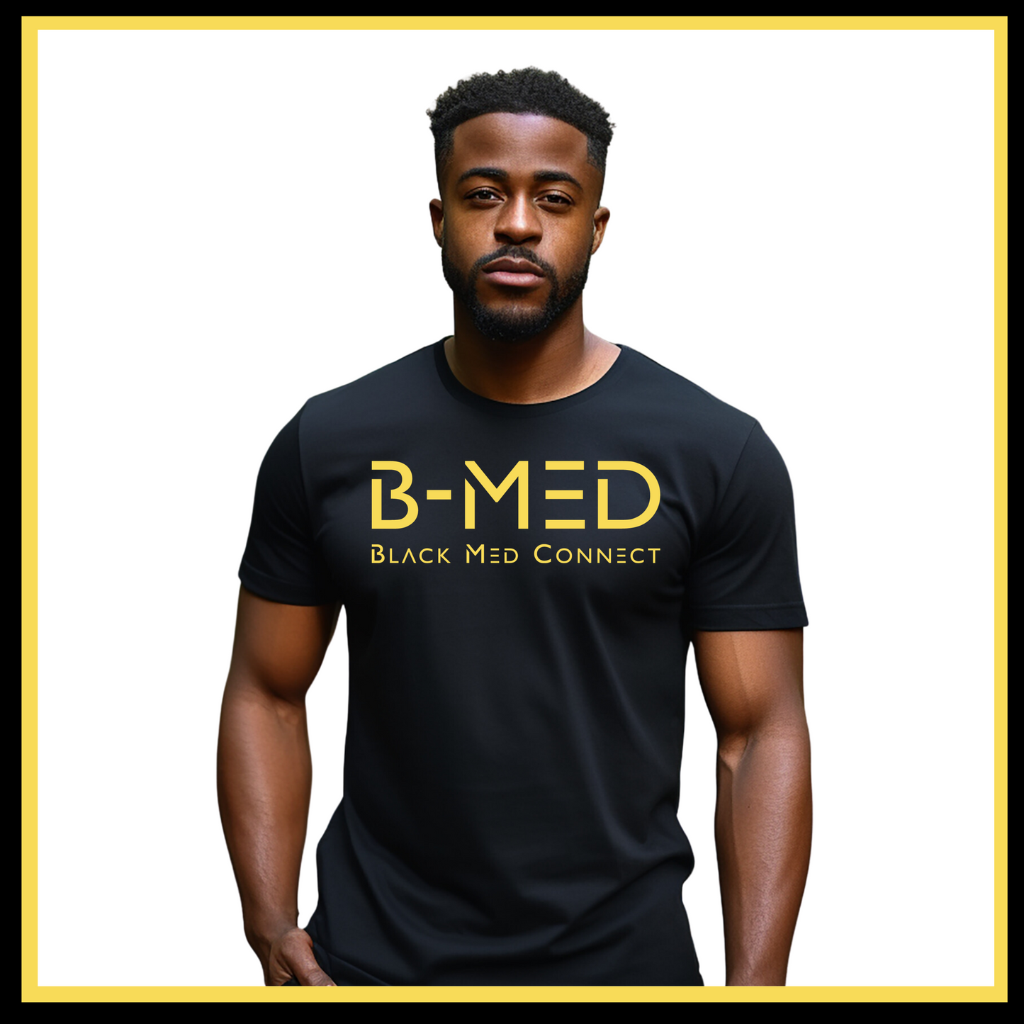 Black T-Shirt featuring the Signature "B-MED Black Med Connect" design, embodying inspiration, empowerment, and Black excellence for Black doctors.