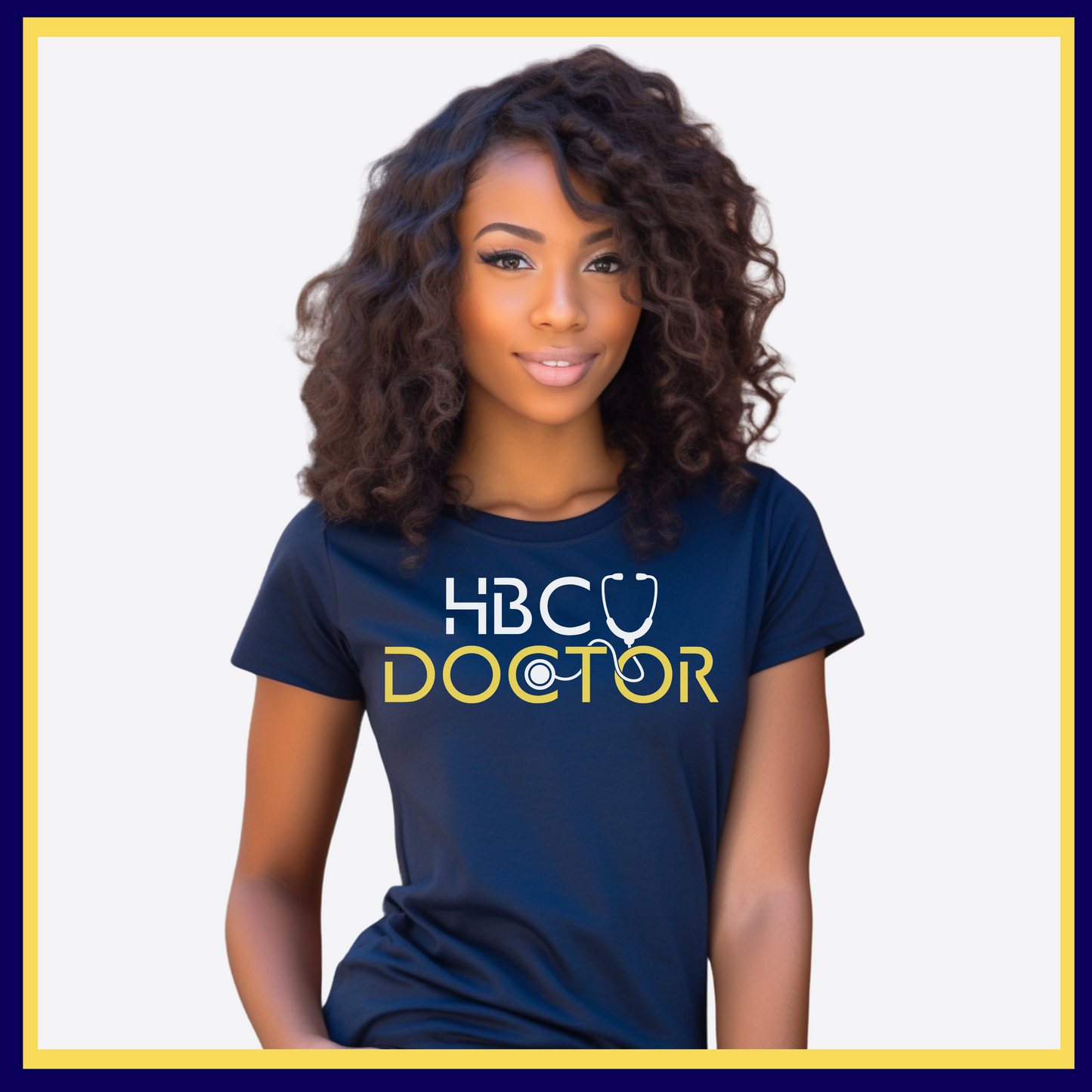 Navy Blue T-Shirt with HBCU Doctor design, perfect for showcasing pride in Historically Black Colleges and Universities.