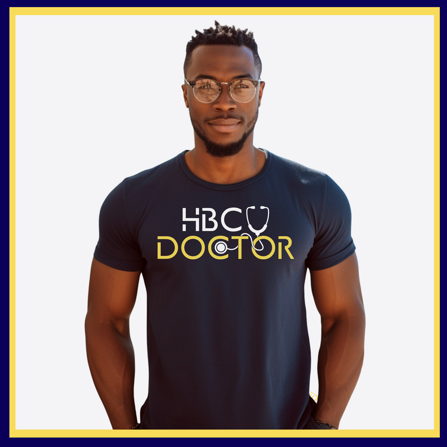 Navy Blue T-Shirt with HBCU Doctor design, perfect for showcasing pride in Historically Black Colleges and Universities.