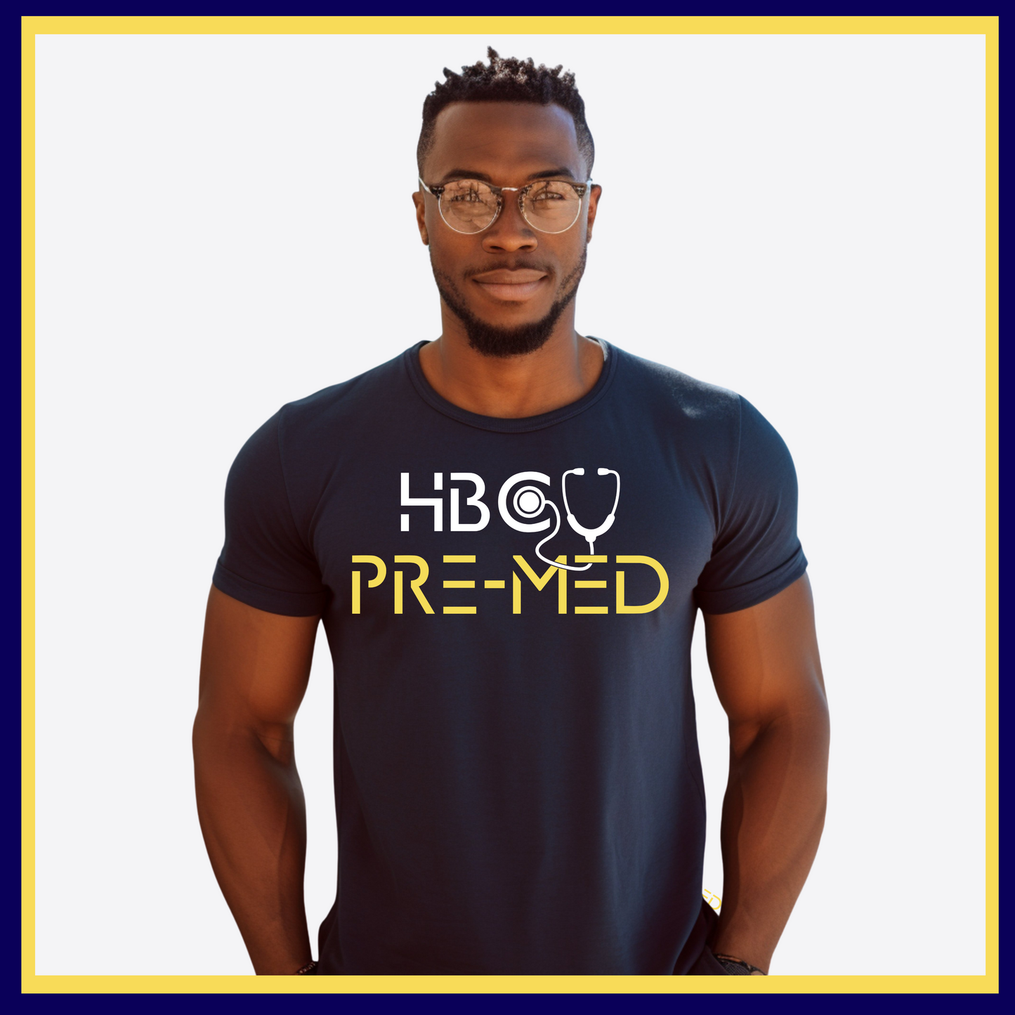 Navy Blue T-Shirt featuring HBCU Pre-Med design, great for showing dedication to the pre-medical journey and aspiring to become a doctor.