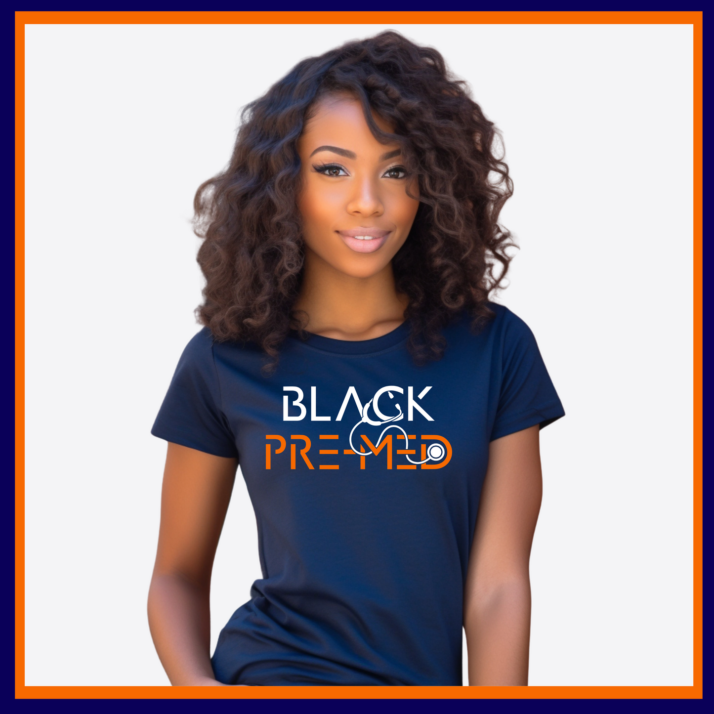 Navy Blue T-Shirt featuring Black Pre-Med design, great for showing dedication to the pre-medical journey and aspiring to become a doctor.