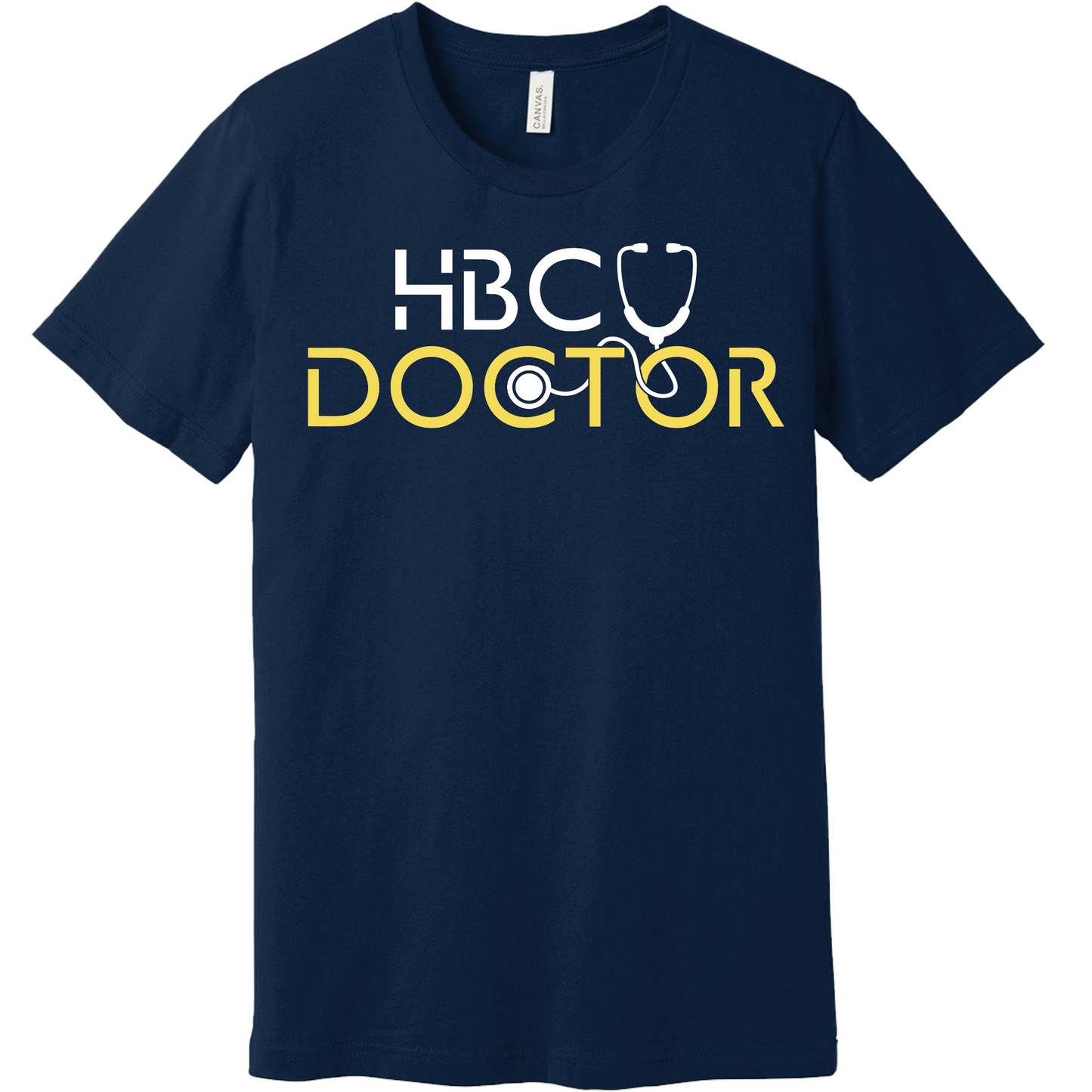 Navy Blue T-Shirt with HBCU Doctor design, perfect for showcasing pride in Historically Black Colleges and Universities.