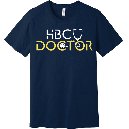 Navy Blue T-Shirt with HBCU Doctor design, perfect for showcasing pride in Historically Black Colleges and Universities.
