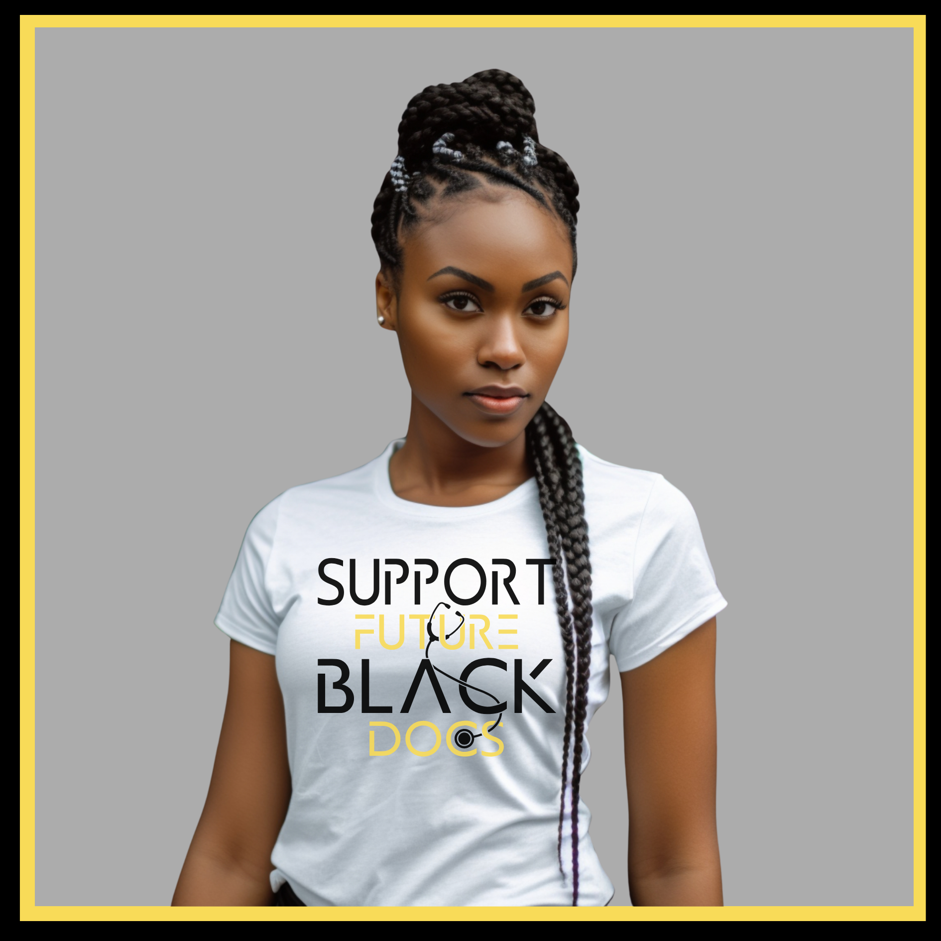 White T-Shirt featuring Support Future Black Doctors design, supporting the future success of aspiring black medical professionals.