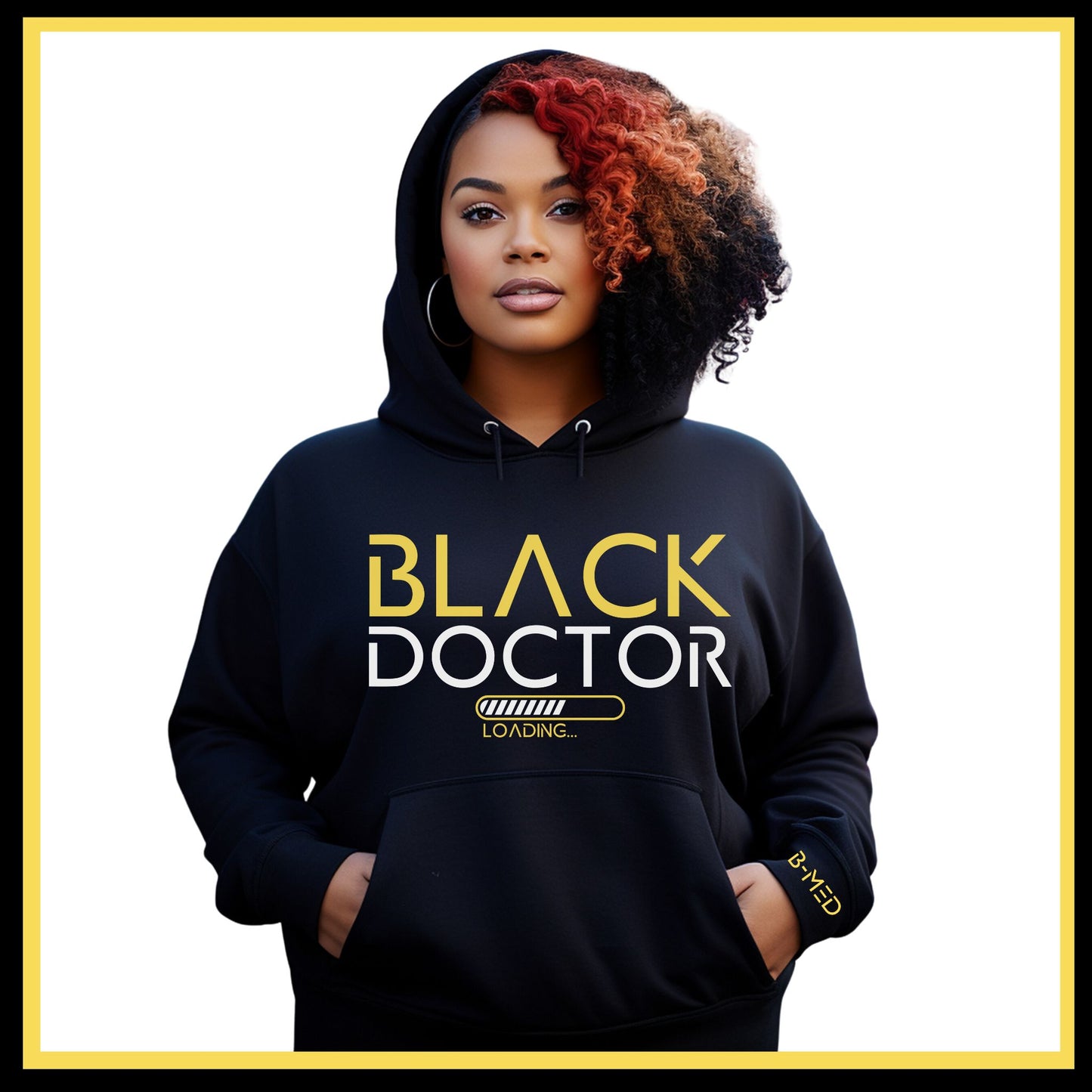 Black Hoodie featuring Black Doctor Loading design, a statement piece for aspiring doctors dedicated to increasing diversity in medicine.