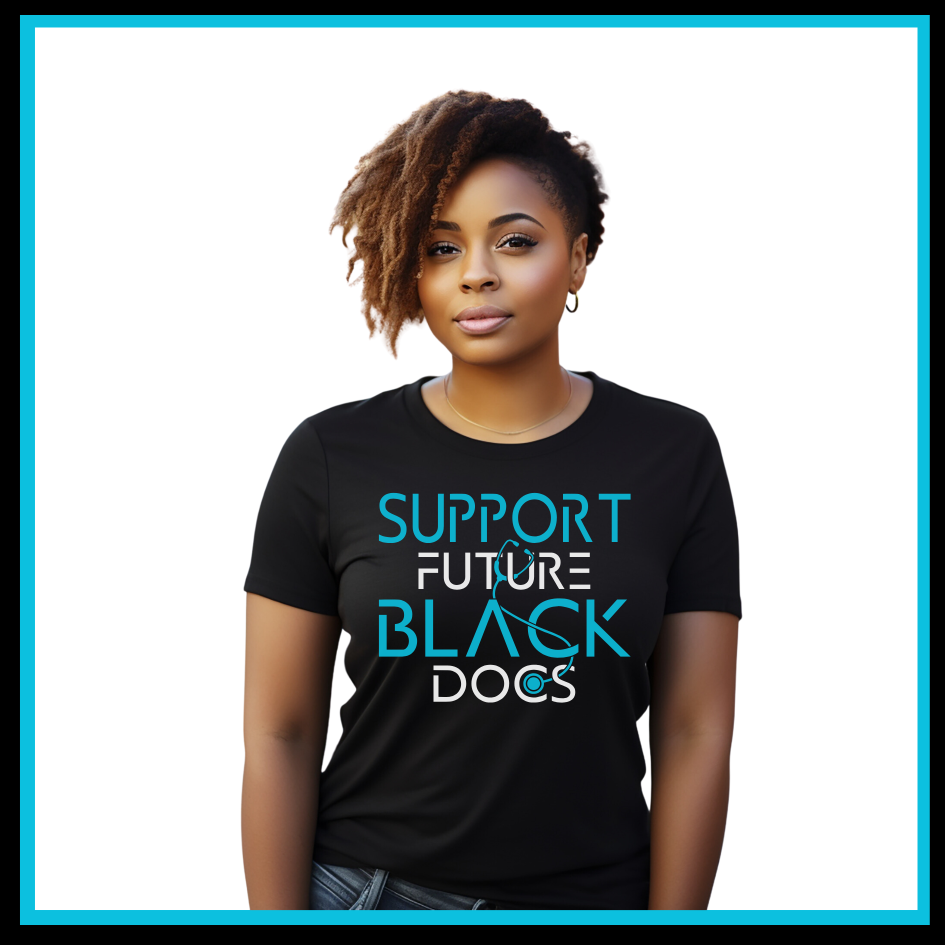 Black T-Shirt featuring Support Future Black Doctors design, supporting the future success of aspiring black medical professionals.