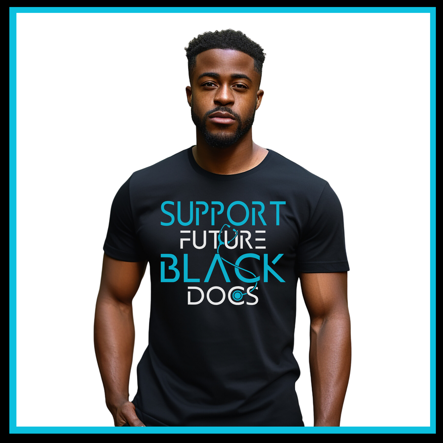 Black T-Shirt featuring Support Future Black Doctors design, supporting the future success of aspiring black medical professionals.