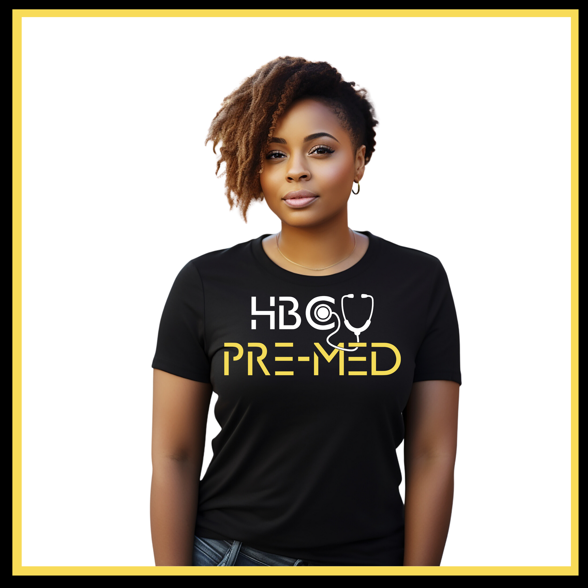 Black T-Shirt featuring HBCU Pre-Med design, great for showing dedication to the pre-medical journey and aspiring to become a doctor.