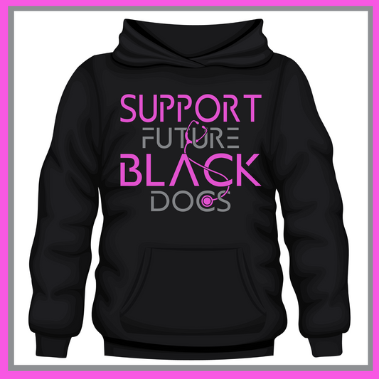 Black Hoodie showcasing Support Future Black Doctors design, advocating for the future success of aspiring black medical professionals.