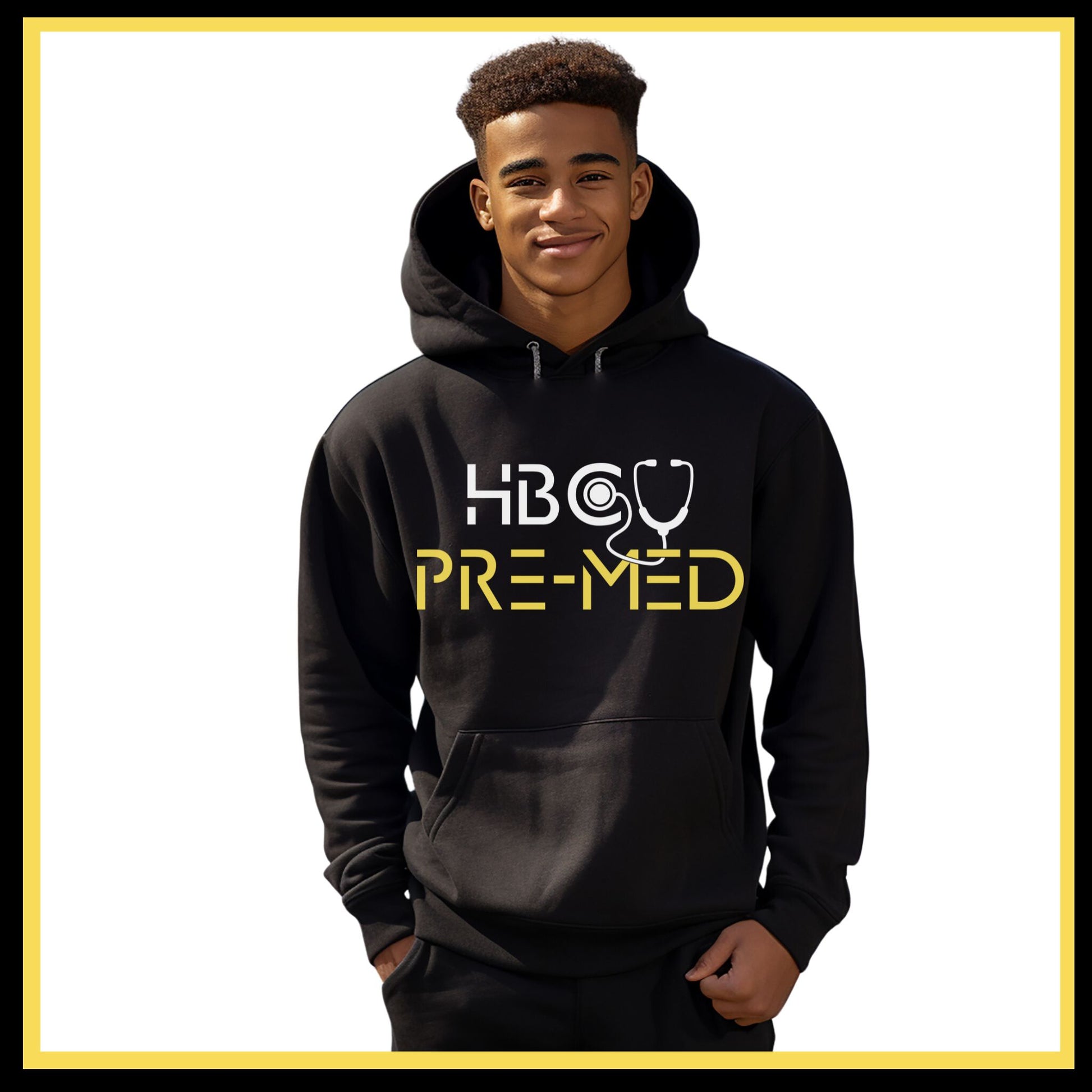 Black Hoodie with HBCU Pre-Med design, ideal for aspiring medical professionals passionate about their journey to medical school.