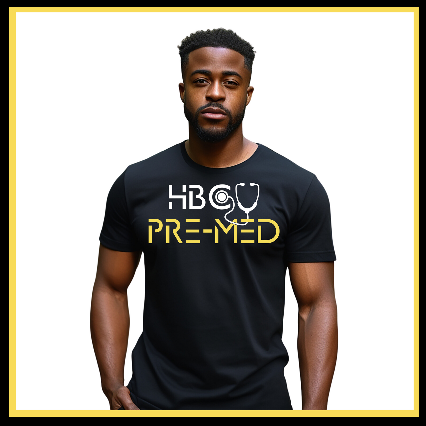 Black T-Shirt featuring HBCU Pre-Med design, great for showing dedication to the pre-medical journey and aspiring to become a doctor.