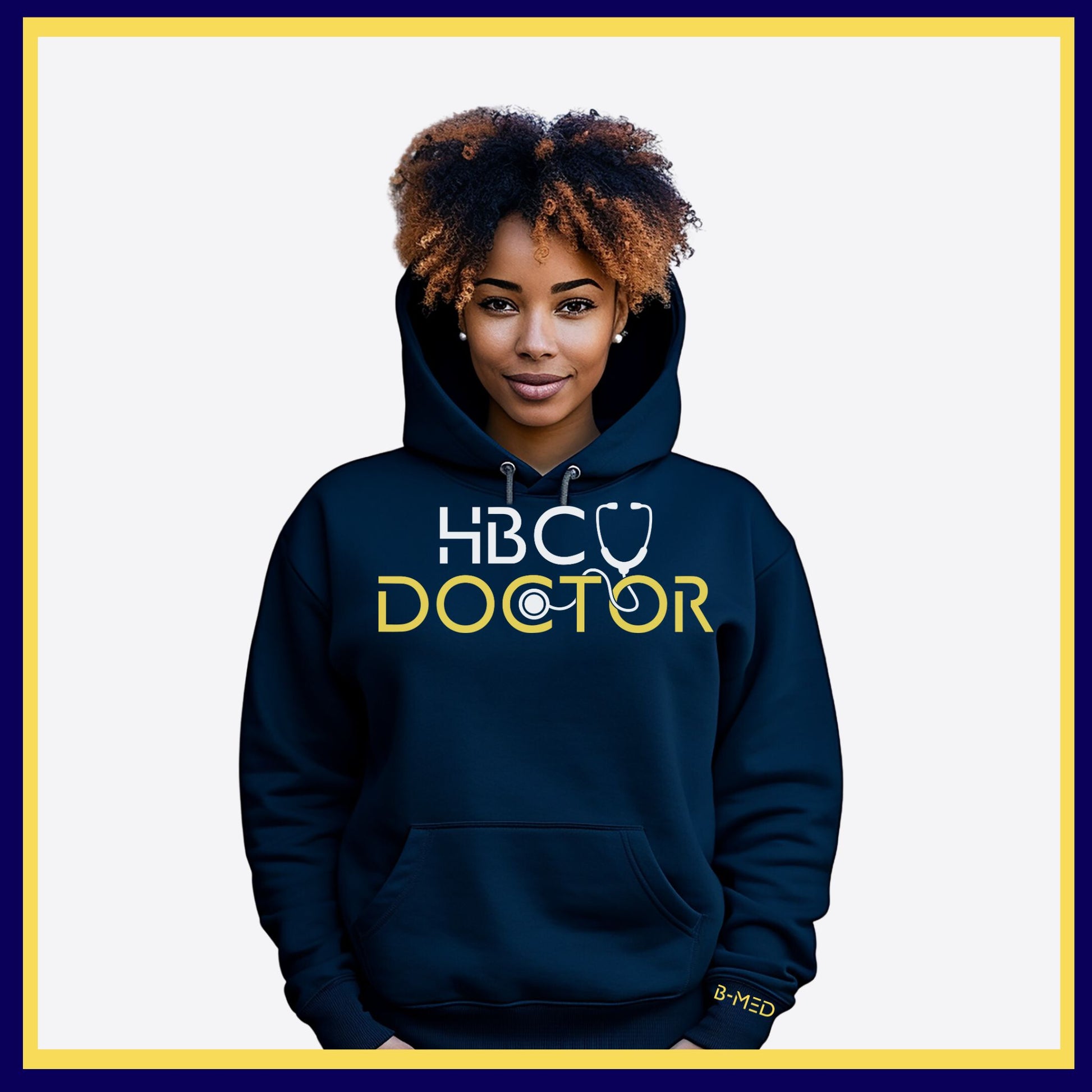 Navy Blue Hoodie featuring HBCU Doctor design, perfect for showcasing pride in Historically Black Colleges and Universities.