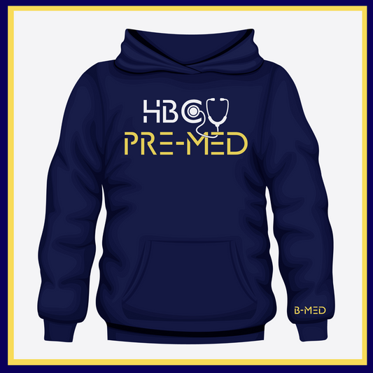 Navy Blue Hoodie with HBCU Pre-Med design, ideal for aspiring medical professionals passionate about their journey to medical school.