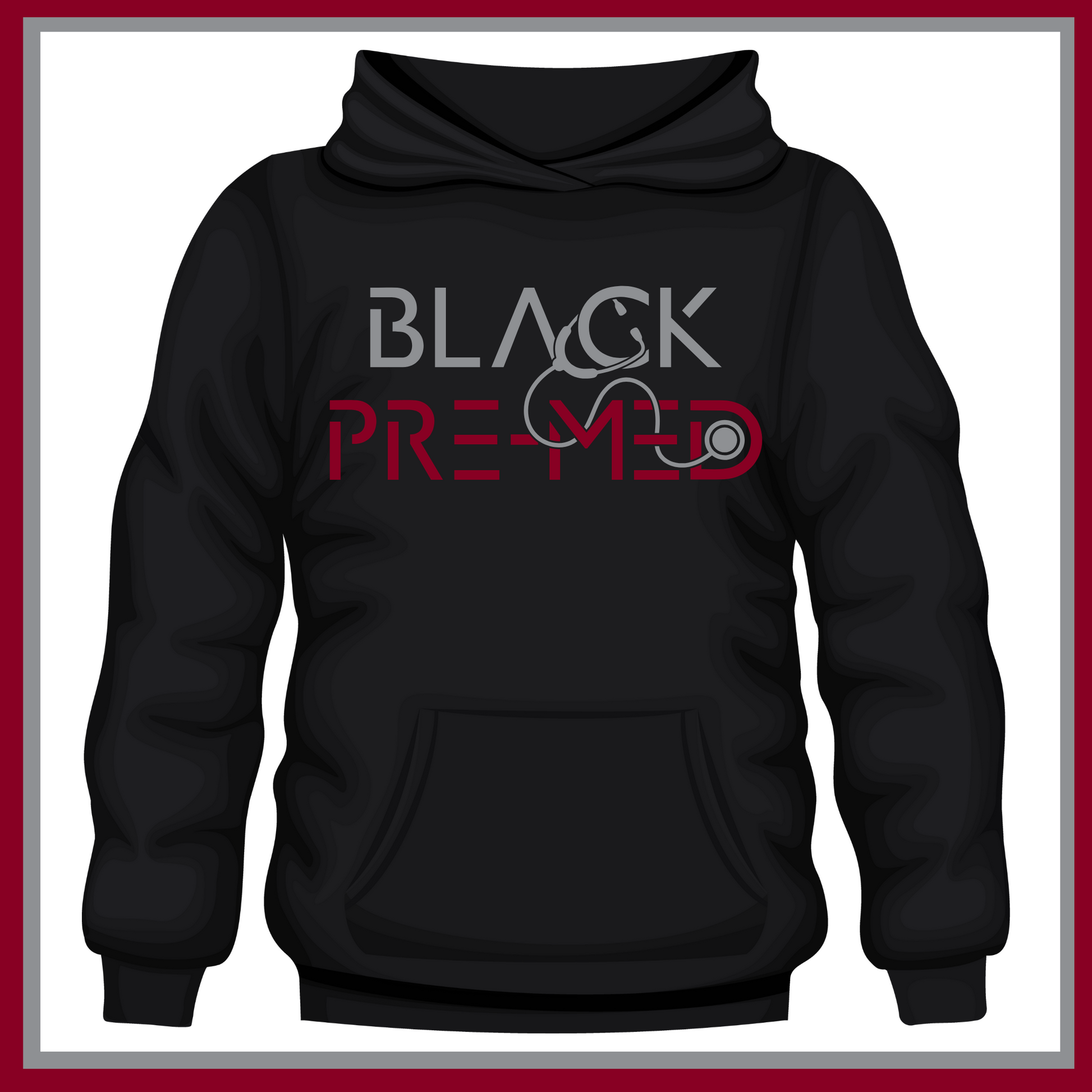 Black Hoodie with Black Pre-Med design, ideal for aspiring medical professionals passionate about their journey to medical school.