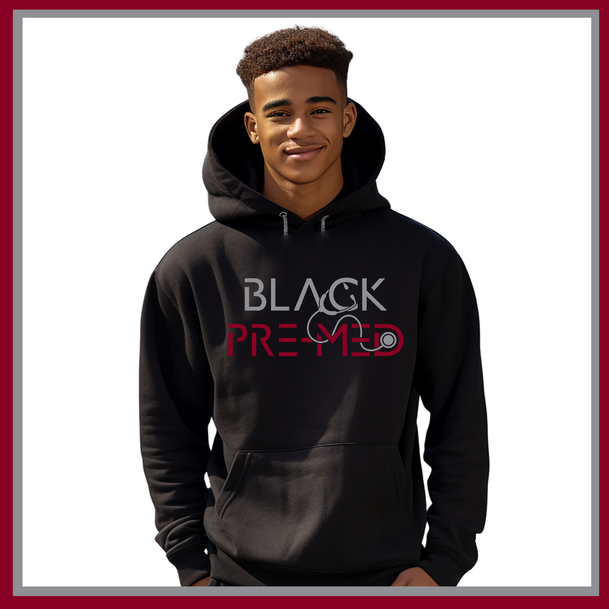 Black Hoodie with Black Pre-Med design, ideal for aspiring medical professionals passionate about their journey to medical school.