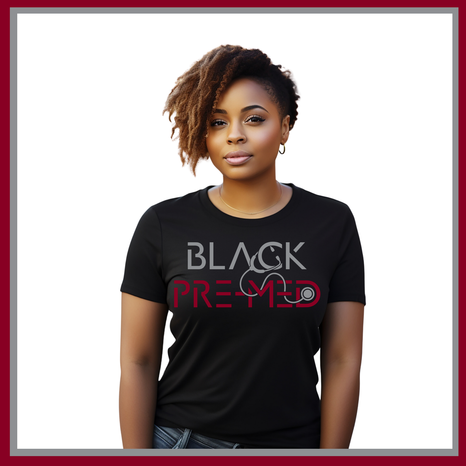 Black T-shirt with Black Pre-Med design, ideal for aspiring medical professionals passionate about their journey to medical school.