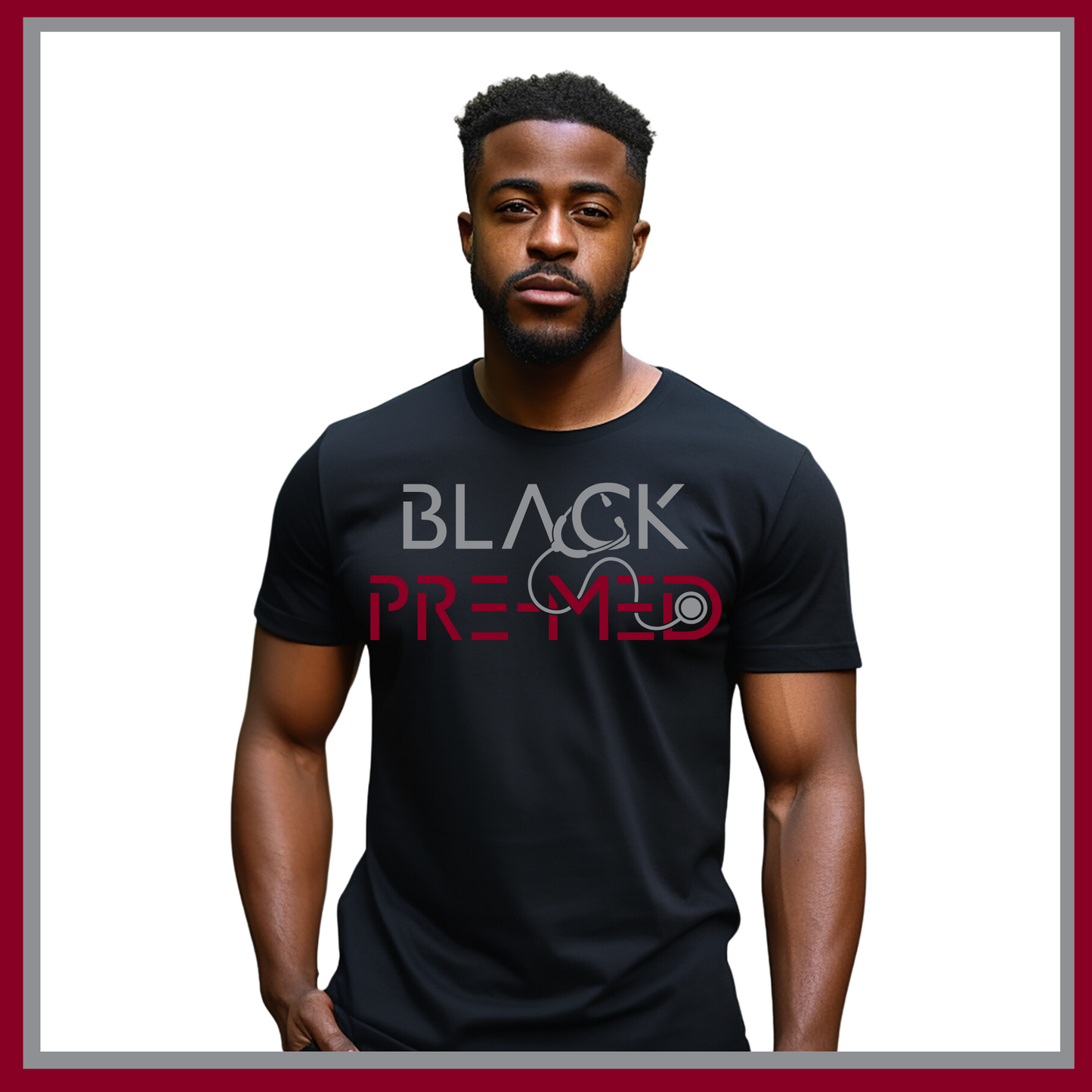 Black T-shirt with Black Pre-Med design, ideal for aspiring medical professionals passionate about their journey to medical school.