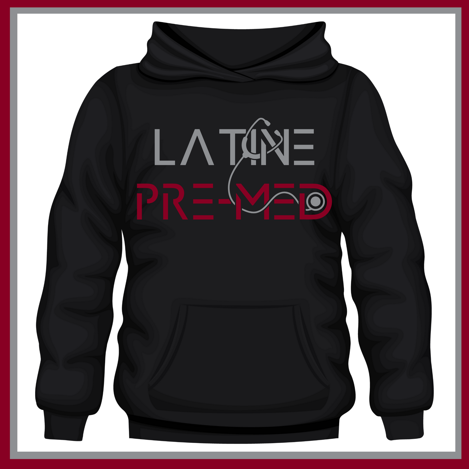 Black Hoodie with Latine Pre-Med design, ideal for aspiring medical professionals passionate about their journey to medical school.