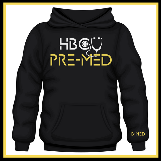 Black Hoodie with HBCU Pre-Med design, ideal for aspiring medical professionals passionate about their journey to medical school.